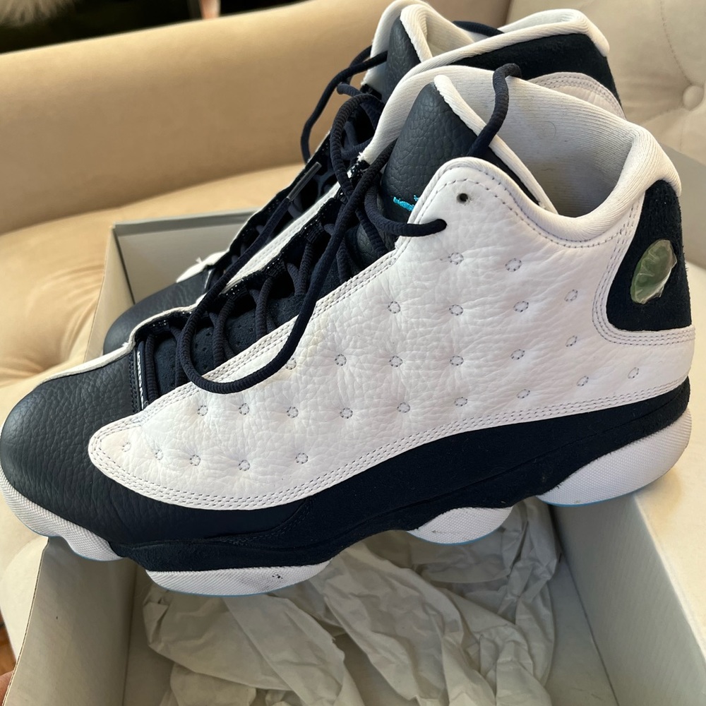 Men’s Air Jordan 13 Retro White French Blue Black Multi Basketball Shoes - Picture 2 of 15